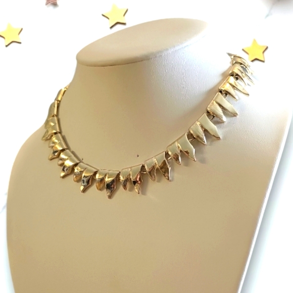 Vintage Mid-century Handcrafted Gold / Silver Tone Geometric Choker Necklace. - Picture 6 of 6